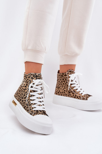 sapatos de lazer com sola Feminino com padrões de pele de leopardo com uma plataforma cor marrom Laviriona