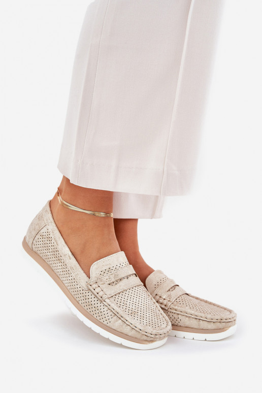 Mocassim Feminino em Couro Ecológico em Cor Dourada Bralithia