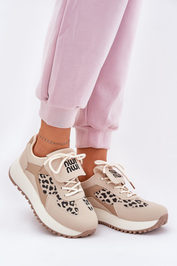 Batelas esportivos Sneakers modelo feminino com plataforma em estampa de pele de leopardo na cor areia Pumbes 2