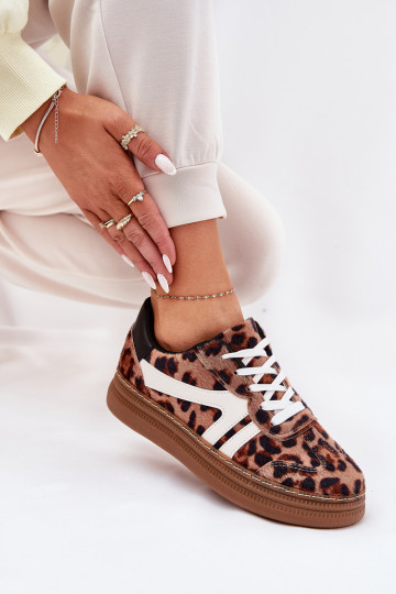 Ténis modelo feminino com plataforma em estampa de pele de leopardo na cor marrom Totter
