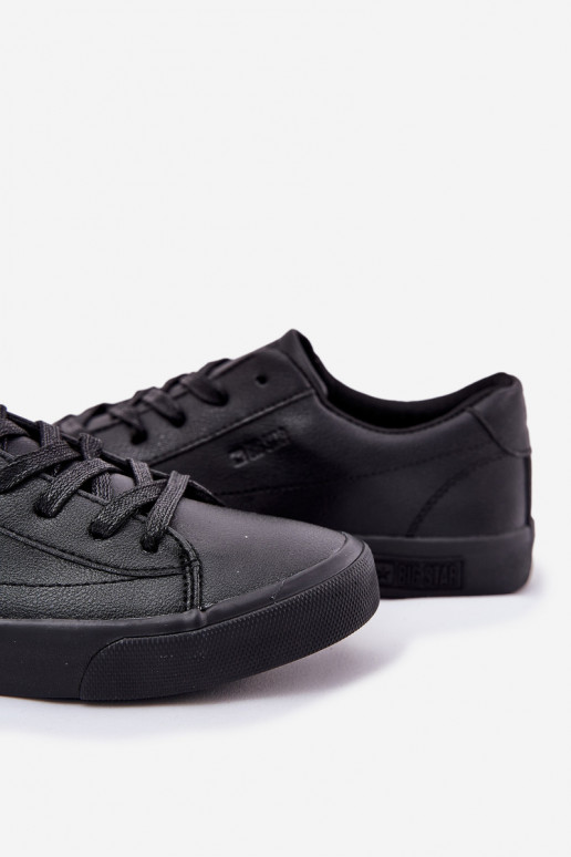 Tem que sercho À modalo clássico tênis de sola plana de couro ecológico Big Star NN174252 cor preta