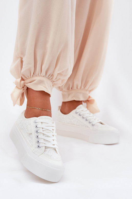 com motivos de renda Sapatos de lazer Big Star RR274747 cor branca com motivos de renda Sapatos de lazer Big Star RR274747 cor branca