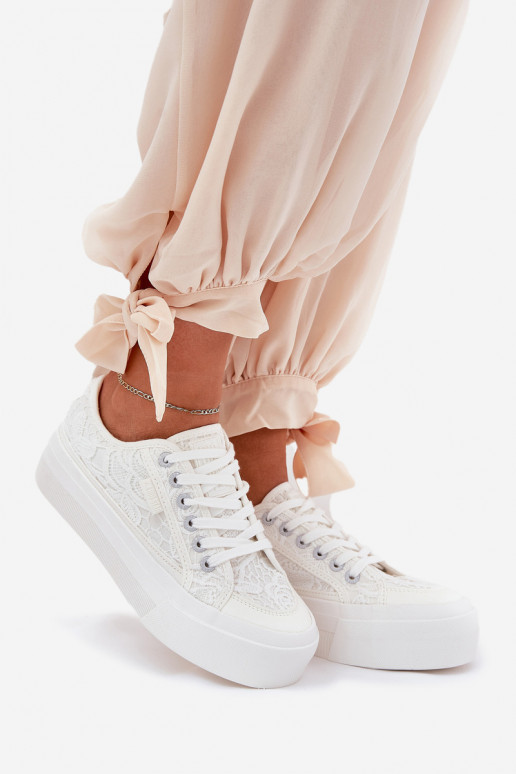 com motivos de renda Sapatos de lazer Big Star RR274747 cor branca com motivos de renda Sapatos de lazer Big Star RR274747 cor branca