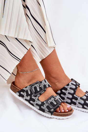 Chinelos femininos com fivelas E brilho S.Barski RB51-006 cor preta