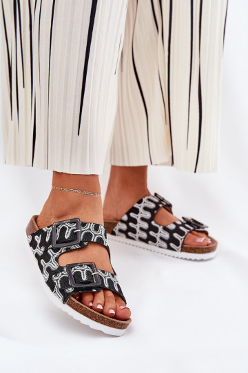 Chinelos femininos com fivelas E brilho S.Barski RB51-006 cor preta 2