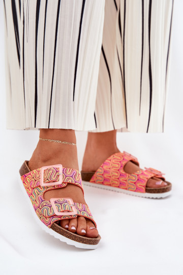Chinelos femininos com fivelas e brilhantes S.Barski RB51-006 cor laranja