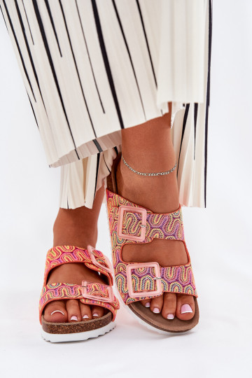 Chinelos femininos com fivelas E brilho S.Barski RB51-006 cor laranja 2