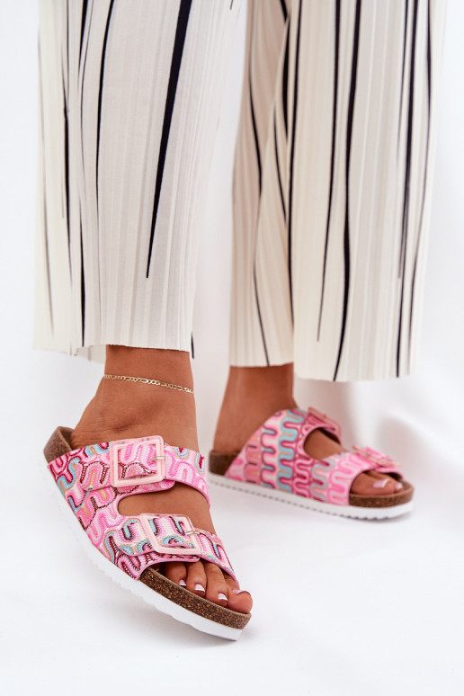 Chinelos femininos com fivelas E brilho S.Barski RB51-006 cor rosa Chinelos femininos com fivelas E brilho S.Barski RB51-006 cor rosa