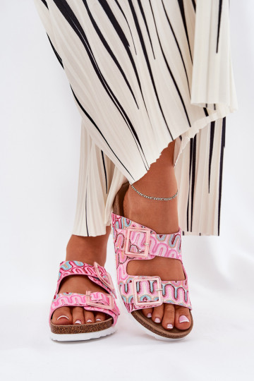 Chinelos femininos com fivelas E brilho S.Barski RB51-006 cor rosa 2