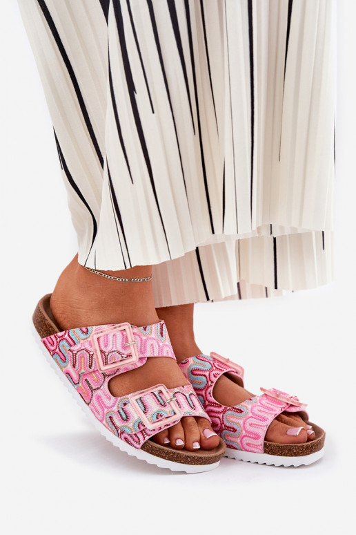 Chinelos femininos com fivelas E brilho S.Barski RB51-006 cor rosa Chinelos femininos com fivelas E brilho S.Barski RB51-006 cor rosa