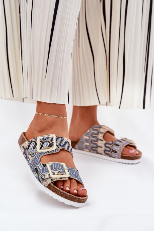 Chinelos femininos com fivelas E brilho S.Barski RB51-006 bege Chinelos femininos com fivelas E brilho S.Barski RB51-006 bege