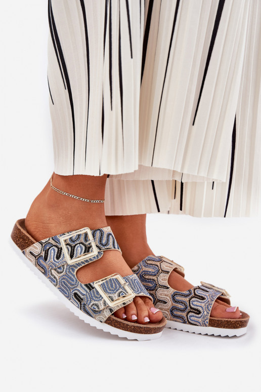 Chinelos femininos com fivelas E brilho S.Barski RB51-006 bege Chinelos femininos com fivelas E brilho S.Barski RB51-006 bege