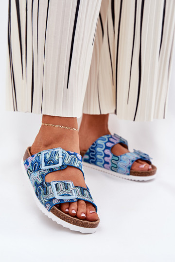 Chinelos femininos com fivelas E brilho S.Barski RB51-006 cor azul 2