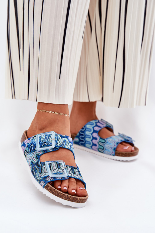 Chinelos femininos com fivelas E brilho S.Barski RB51-006 cor azul Chinelos femininos com fivelas E brilho S.Barski RB51-006 cor azul