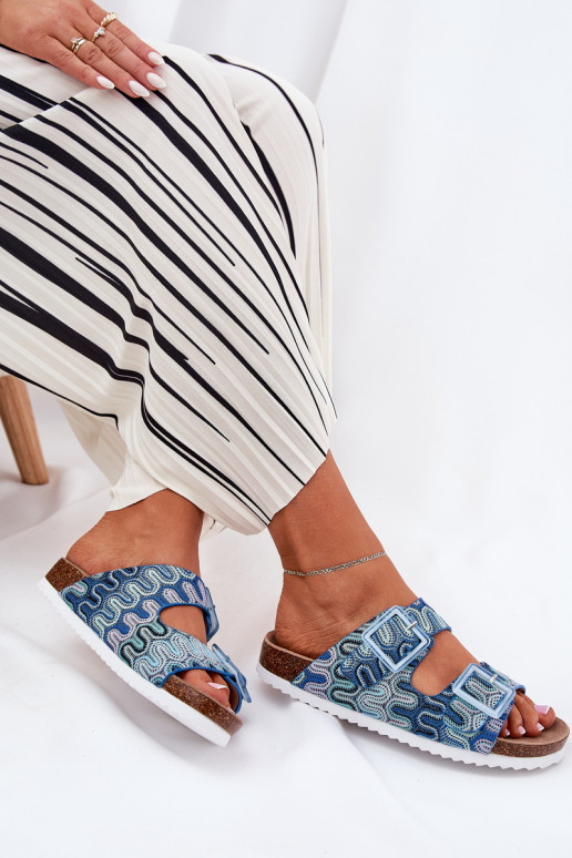 Chinelos femininos com fivelas E brilho S.Barski RB51-006 cor azul Chinelos femininos com fivelas E brilho S.Barski RB51-006 cor azul