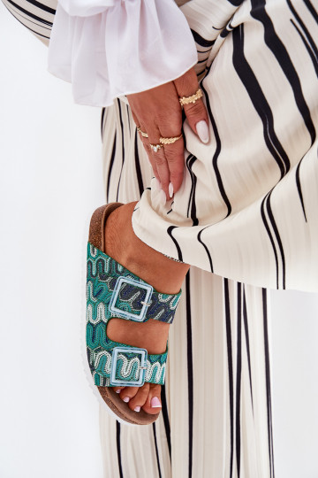 Chinelos femininos com fivelas E brilho S.Barski RB51-006 cor verde