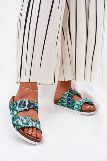 Chinelos femininos com fivelas E brilho S.Barski RB51-006 cor verde 2