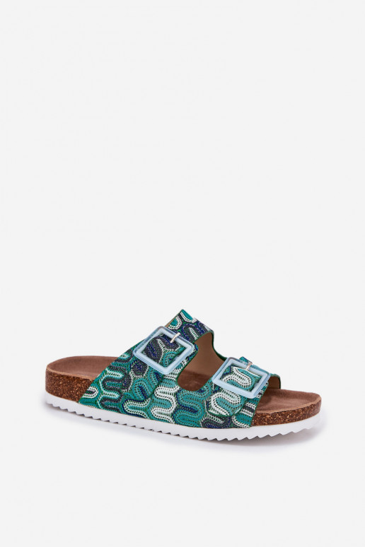 Chinelos femininos com fivelas E brilho S.Barski RB51-006 cor verde Chinelos femininos com fivelas E brilho S.Barski RB51-006 cor verde