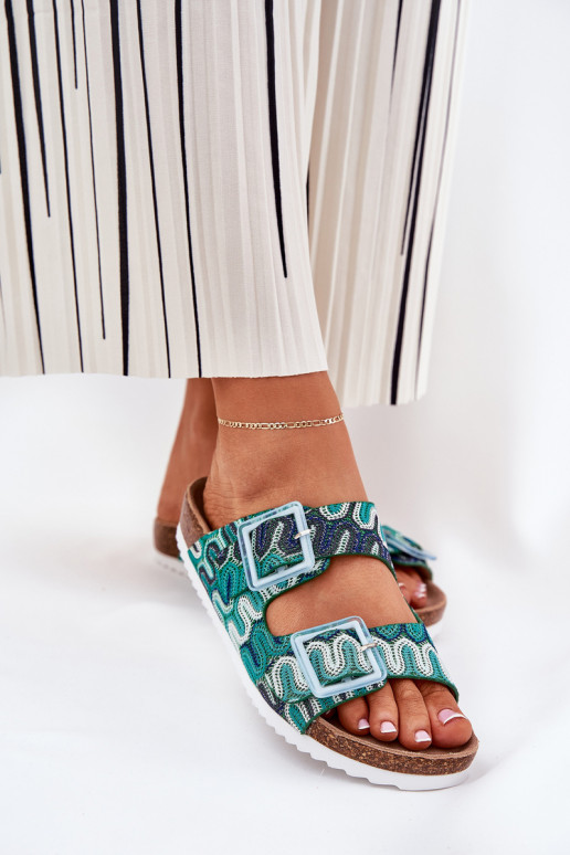 Chinelos femininos com fivelas E brilho S.Barski RB51-006 cor verde Chinelos femininos com fivelas E brilho S.Barski RB51-006 cor verde