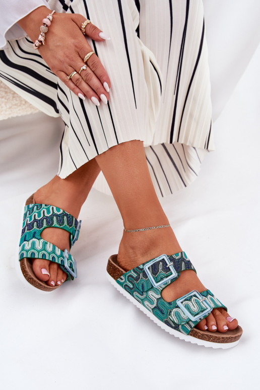 Chinelos femininos com fivelas E brilho S.Barski RB51-006 cor verde Chinelos femininos com fivelas E brilho S.Barski RB51-006 cor verde