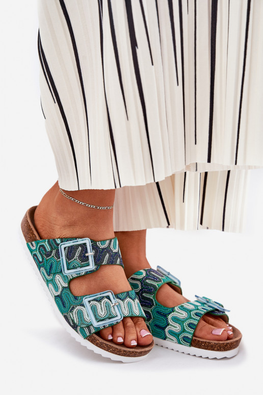 Chinelos femininos com fivelas E brilho S.Barski RB51-006 cor verde Chinelos femininos com fivelas E brilho S.Barski RB51-006 cor verde