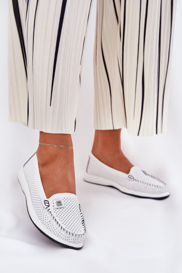 Pele mocassins femininos S.Barski LR51-673 cor branca 2