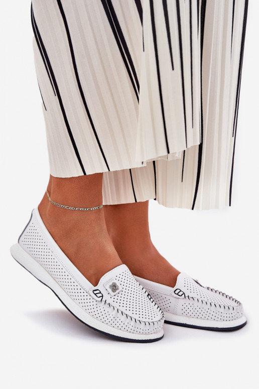 Pele mocassins femininos S.Barski LR51-673 cor branca