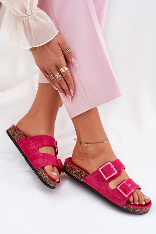 Chinelos femininos com fivelas Com sola de cortiça cor rosa com coraçõesle Chinelos femininos com fivelas Com sola de cortiça cor rosa com coraçõesle