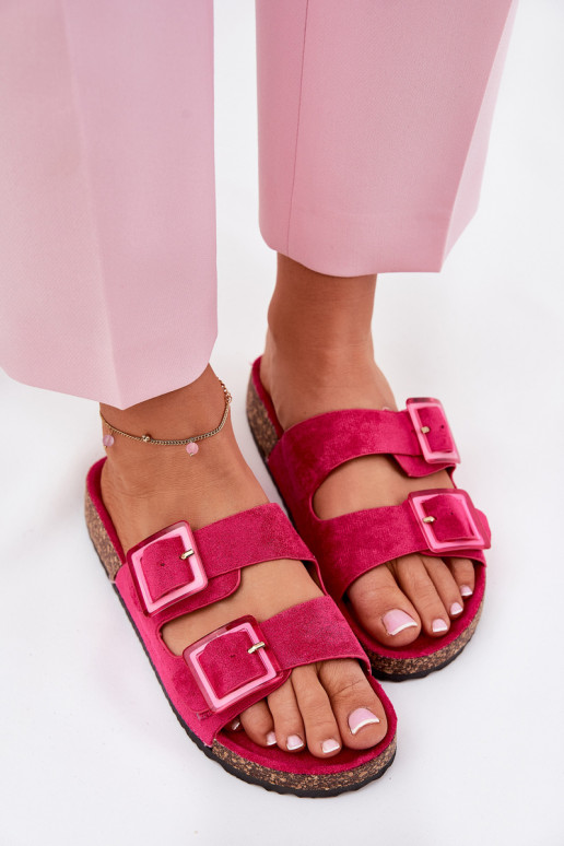 Chinelos femininos com fivelas Com sola de cortiça cor rosa com coraçõesle Chinelos femininos com fivelas Com sola de cortiça cor rosa com coraçõesle