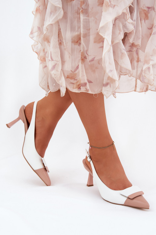 Estilo elegante sapatos de salto alto com enfeites Eko Pele cor branca Ottoles