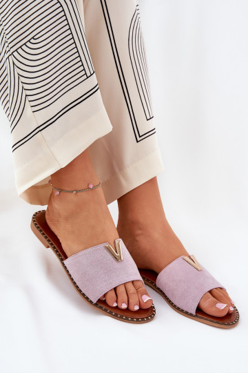 Chinelos femininos com salto largo Com decoraçõesi Detalami Cor violeta Saliena