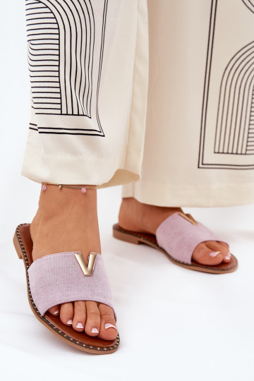 Chinelos femininos com saltos largos com detalhes elegantes cor roxa Saliena 2