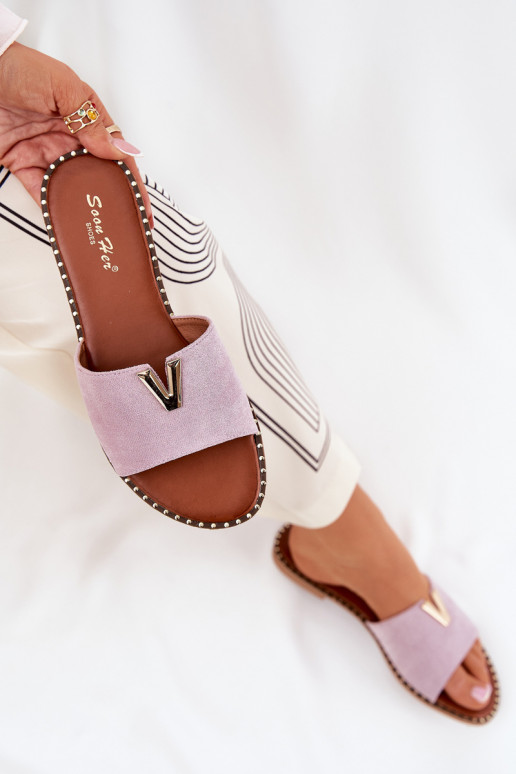 Chinelos femininos com salto largo Com decoraçõesi Detalami Cor violeta Saliena