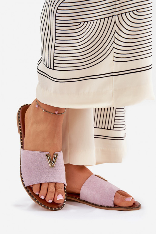 Chinelos femininos com salto largo Com decoraçõesi Detalami Cor violeta Saliena