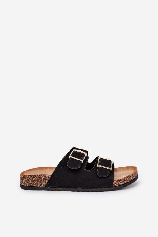 Chinelos femininos com uma plataforma Ze cor douradami com fivelasmi cor preta Lisavionea