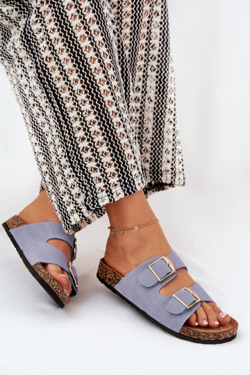 Chinelos femininos com uma plataforma Ze cor douradami com fivelasmi cor azul Lisavionea