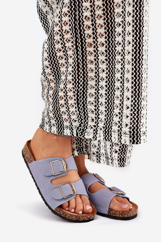 Chinelos femininos com uma plataforma Ze cor douradami com fivelasmi cor azul Lisavionea