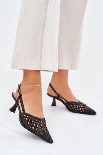 sapatos de salto alto Ze Szpiczastym Noskiem I Odkrytą Piętą cor preta Umirana