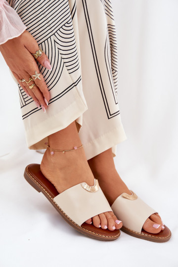 Chinelos femininos Eko Pele Com decoraçõesi Detalami bege Mevith