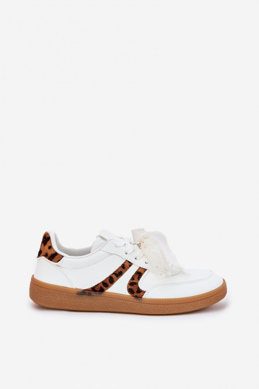 Baixo À modalo de tênis Feminino com renda com padrões de pele de leopardo cor branca Zielle