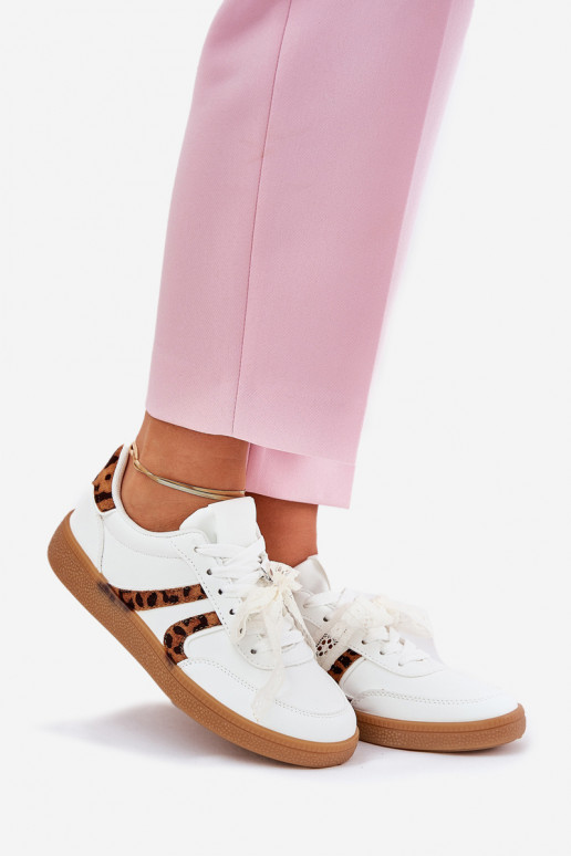 Baixo À modalo de tênis Feminino com renda com padrões de pele de leopardo cor branca Zielle