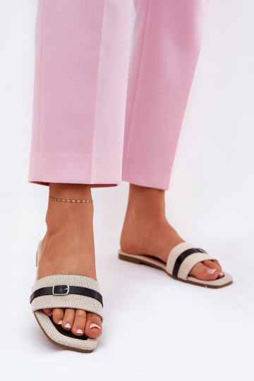 chinelo feminino com tiras e fivela na cor areia-preto Zilina 2