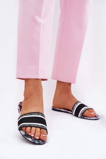 chinelo feminino estampado na cor preto Leysi