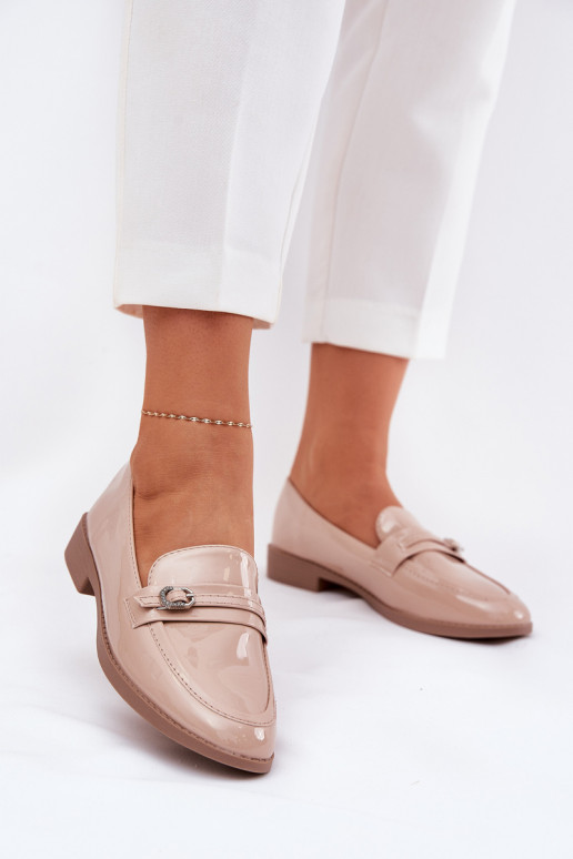 Mocassins lacados Feminino decorar com fivelas bege Mollan