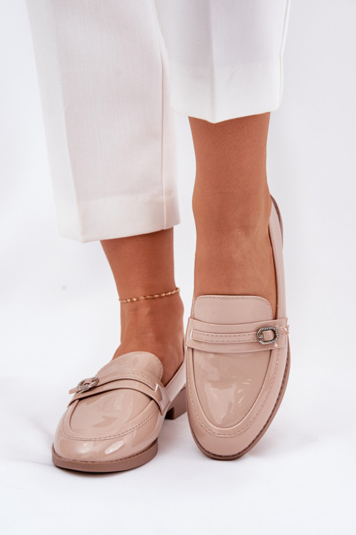 Mocassins lacados Feminino decorar com fivelas bege Mollan