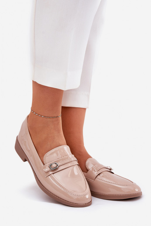 Mocassins lacados Feminino decorar com fivelas bege Mollan