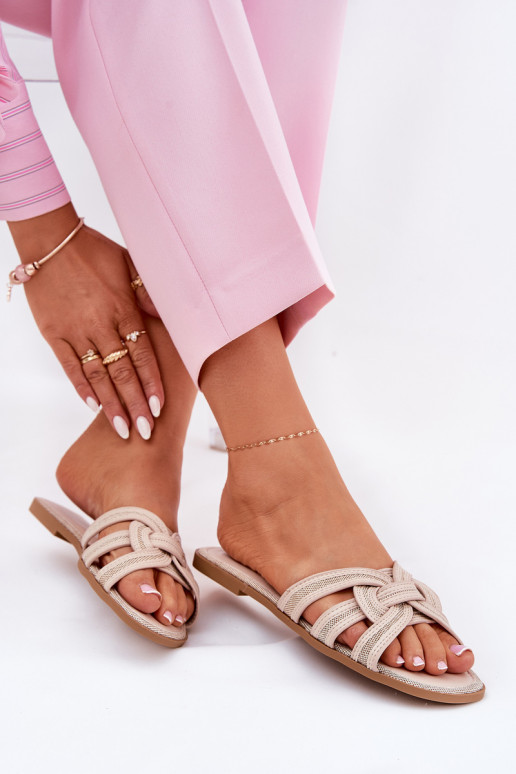 Chinelos Apartamento feminino Z Przeplatającymi Się Paskami bege Acimine