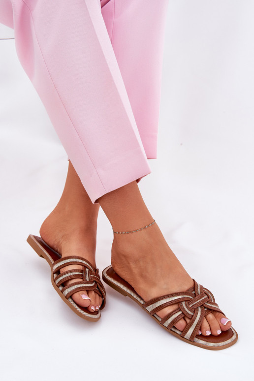 Chinelos Apartamento feminino Z Przeplatającymi Się Paskami cor marrom Acimine