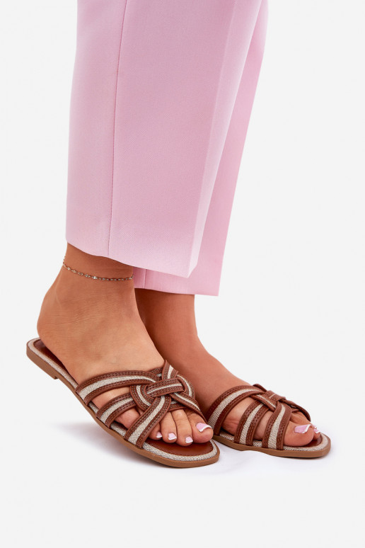 Chinelos Apartamento feminino Z Przeplatającymi Się Paskami cor marrom Acimine