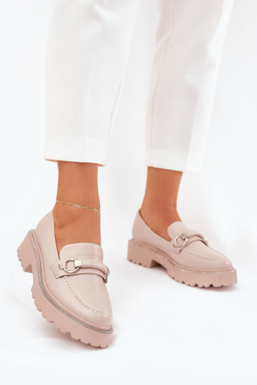 mocassins femininos Decorado Cyrkoniami bege Patina